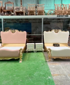 Giường ngủ tân cổ điển dát vàng bọc nệm GVGN027