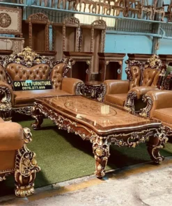 Sofa tân cổ điển dát vàng bọc nệm – 7 món SF024